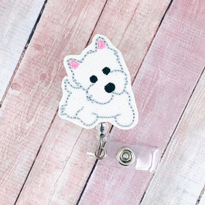 Glittery Westie Badge Reel, Dog Badge Reel, Retractable ID Badge Holder, Badge Holder, Lanyard, Cute Badge Reel, Nurse Badge Reel, Gifts