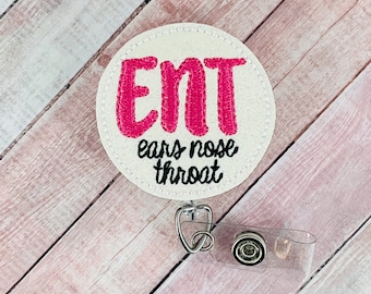 ENT Badge Reel, Nurse Badge Real, Ears Nose and Throat Bade Reel, Retractable ID Badge Holder, Medical Badge Reel, Lanyard