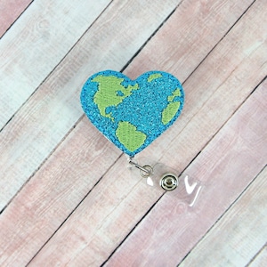 Earth Badge Reel, Nurse ID Badge, Heart Badge Reel, Retractable ID Badge Holder, Gifts for Nurses, Teacher Lanyard, Medical ID Badge