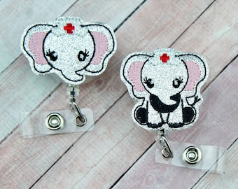 Nurse Elephant Badge Reel, Nurse ID Badge, Glitter Elephant Badge Reel, Retractable ID Badge Holder, Gifts for Nurses, PEDS Nurse Badge