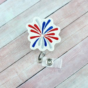 Firecracker Burst Badge Reel - July Badge Reel - Glittery Badge Reel - Badge Holder - Retractable Badge- Badge Pull - Badge Holder - Lanyard
