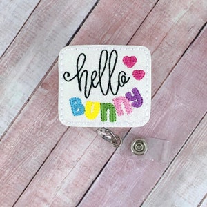 Hello Bunny Badge Reel, Easter Badge Reel, Spring Badge Holder, Lanyard, Teacher Gift, Nurse Badge Reel, ID Holder, Intrekbare Badge