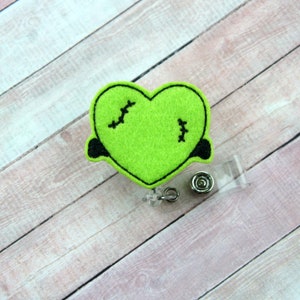 Frankenstein Heart Badge Reel - Halloween Badge Clip - Fall Badge Reel - Badge Reel - Badge Holder- Retractable ID Badge Holder - Badge Pull