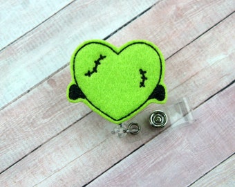 Frankenstein Heart Badge Reel - Halloween Badge Clip - Fall Badge Reel - Badge Reel - Badge Holder- Retractable ID Badge Holder - Badge Pull