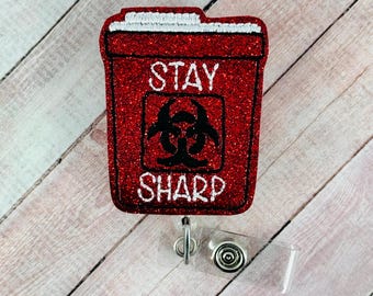 Grappige medische badgehaspel, blijf scherp badge ID-houder, grappig cadeau verpleegkundige, badgehaspel spuitcontainer, biohazard-badge Buddy, ziekenhuisbadge