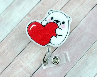 Valentine Bear Badge Reel - Valentine's Day Badge Reel - Heart Badge - Nurse Badge Reel - Retractable Badge Holder - Badge Pull