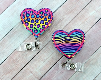 Animal Print Heart Badge Reel, Leopard Badge Reel, Zebra Badge Reel, Heart Badge Reel, Retractable ID Badge Holder, Badge Pull, Name Badge