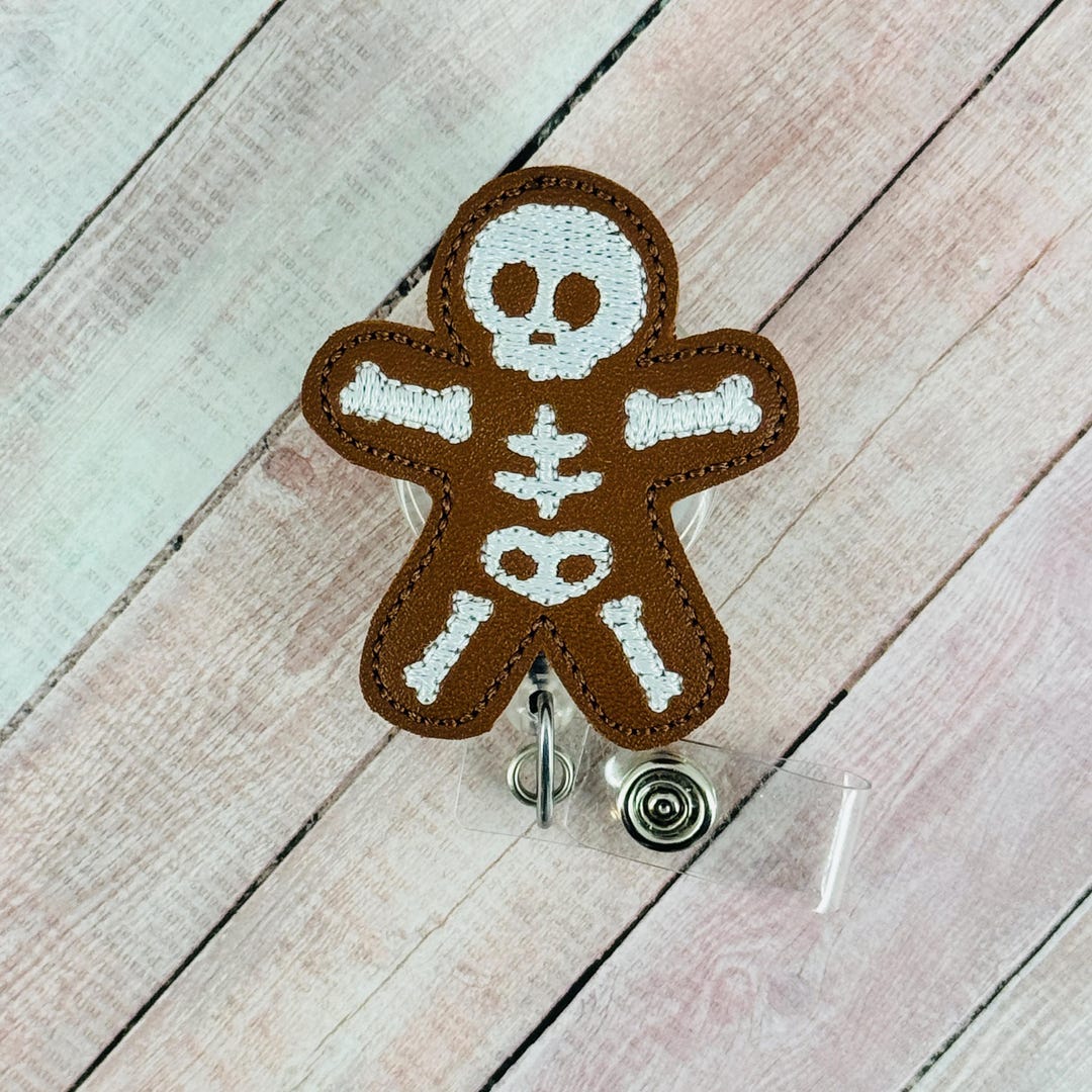 Gingerbread Skeleton Badge Reel, Christmas Badge Holder, Xray ID Badge ...
