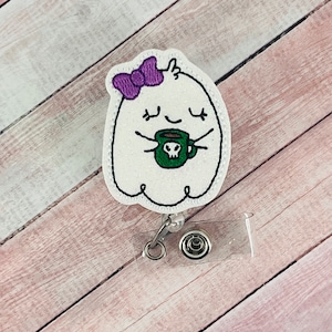 Ghost Coffee Badge Reel, Nurse Retractable ID Badge Holder, Halloween Badge Clip, Medical Badge Clip, Coworker Gift, Badge Buddy, Nurse Gift
