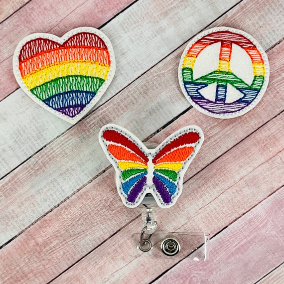 Rainbow Teacher Lanyard With Retractable Badge Reel - Cute Butterfly Design ID Holder Set