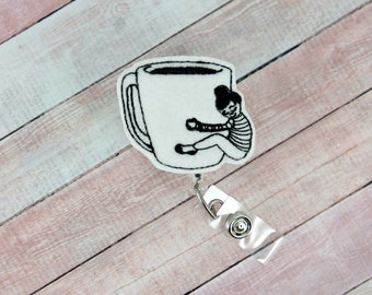 Coffee Lover Badge Reel - Nurse Gift - Coffee Badge Reel - Teacher Badge Reel - Retractable ID Badge Holder - Badge Pull.