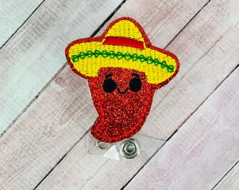 Cinco De Mayo Chili Pepper Badge Reel, Retractable ID Badge Holder, Mexican ID Badge, Nurse Badge Clip, Badge Buddy, Teacher Lanyard,