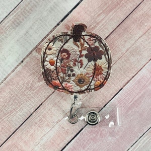 Bobine pour badge citrouille florale, porte-badge d&#39;identité automne, clip pour badge d&#39;infirmière, tirette rétractable pour badge, lanière pour enseignant, cadeaux pour collègues, décoration pour badge
