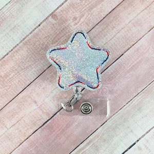 Carrete de insignia de estrella holográfica, carrete de insignia del 4 de julio, carrete de insignia de verano, carrete de insignia patriótico, carrete de insignia del 4 de julio, carrete de insignia de enfermera