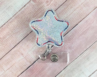 Holographische Stern Abzeichen Reel, 4. Juli Abzeichen Reel, Sommer Abzeichen Reel, Patriotische Abzeichen Reel, Fourth of Juli Abzeichen Reel, Krankenschwester Abzeichen Reel