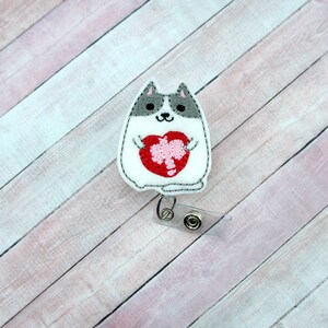 Valentine&#39;s Day Kitty Badge Reel - Nurse Gift - Kitty Badge Reel - Nurse Badge Holder - Retractable Lanyard - Badge Pull - Cat Badge Reel