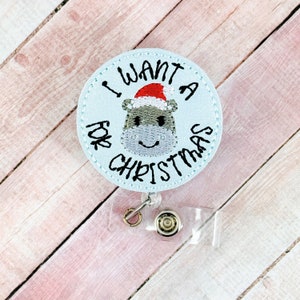 Bobine de badge hippopotame de Noël, badge d&#39;identification d&#39;infirmière, bobine de badge rétractable, badge d&#39;hiver, lanière, bobine de badge médical, bobine de badge drôle, cadeaux d&#39;infirmière