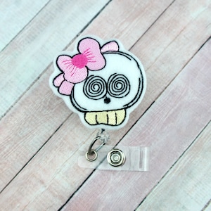 Girly Skull Badge Reel, Nurse Badge Holder, Halloween Badge Reel, Nurse Gift, Teacher Retractable ID Badge Holder, Badge Pull, Name Badge