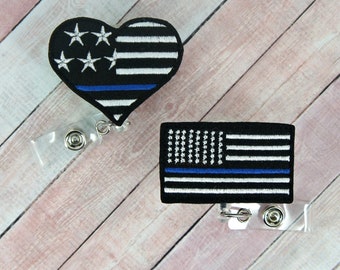 Dünne blaue Linie Abzeichen Reel - Polizei Abzeichen Reel - Filz Abzeichen Reel - Polizei Abzeichen Halter - Polizei Lanyard - Badge Pull - Polizei Frau - Polizei