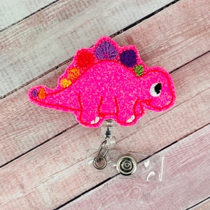 Pink Dinosaur Badge Reel, Pediatric Nurse Badge Reel, Dino Badge Holder, Teacher Lanyard, Nurse Gift, Dino Badge Reel, ID Holder, Cute Badge