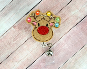 Lighted Deer Badge Reel - Christmas Badge Reel  - Badge Reel - Badge Holder - Retractable ID Badge Holder - Badge Pull