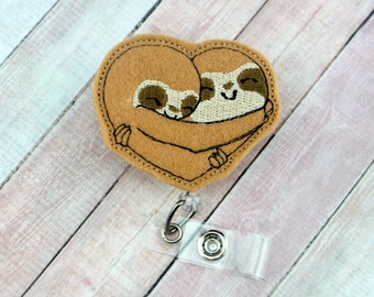 Sloth Heart Badge Reel - Sloth Badge Holder - Valentines Day Badge Reel - Felt Badge Reel - Retractable ID Badge Holder - ID Badge