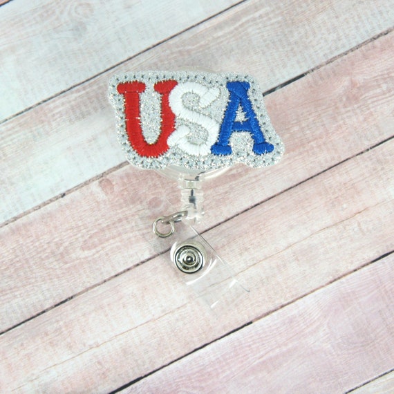 USA Badge Reel -America Badge Reel - Badge Reel - Feltie Badge Reel- Retractable ID Badge Holder - Badge Pull