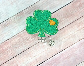Glitter Shamrock Badge Reel - St Patty's Badge Reel - St. Patrick's Day Badge - Nurse Badge Reel- Retractable ID Badge Holder - Badge Pull