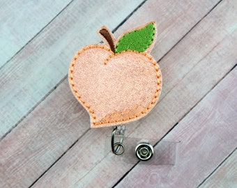 Glitter Peach Badge Reel - Peach Badge Reel - Nurse Badge Reel - Badge Holder - Retractable ID Badge Holder - Badge Pull - Fruit Badge Reel