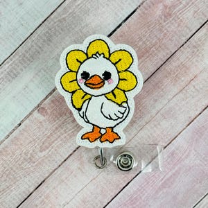 Flower Silly Goose Badge Reel, Funny Badge Holder, Nurse ID Badge, Teacher Lanyard, Retractable Badge Clip, Badge Topper, Coworker Gift