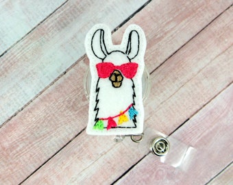 Llama Badge Reel - Llama Gift - Felt Badge Reel - Cute Badge Clip - Retractable ID Badge Holder - Badge Pull - Badge Holder - Nurse Gift