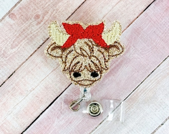 Highland Cow-badgehaspel, badgehouder verpleegkundige, ID-badgeclip, sleutelkoord leraar, intrekbare ID-badgehouder, badge buddy, cadeaus collega
