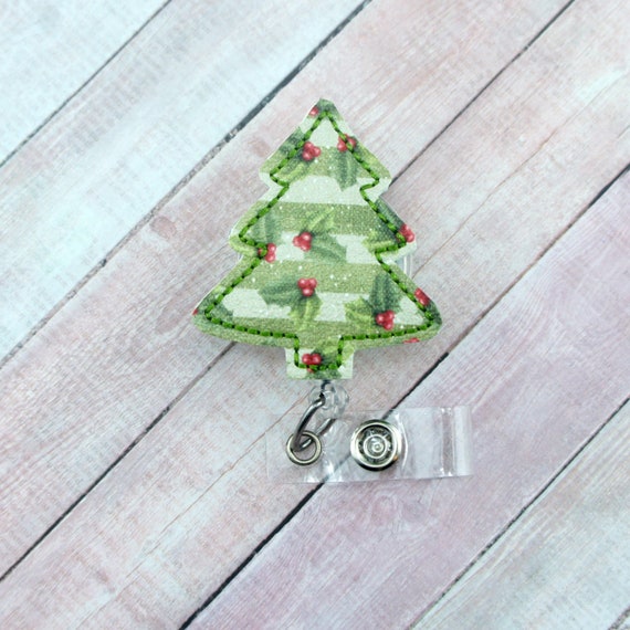 Holly Christmas Tree Badge Reel Christmas Badge Reel Badge Holder