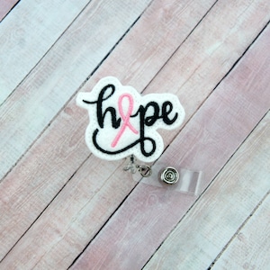Hope Badge Reel, Breast Cancer Badge Reel, Oncology Nurse Badge Reel, Retractable ID Badge Holder, Pink Ribbon Badge, Lanyard Badge Holder