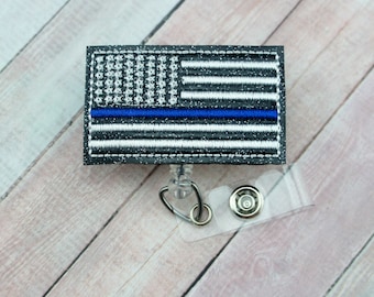 Dünne Blaue Linie Flaggen Abzeichen Reel - Polizei Abzeichen Reel - Abzeichen Halter - Polizei Schlüsselband - Abzeichen Pull - Polizei Frau