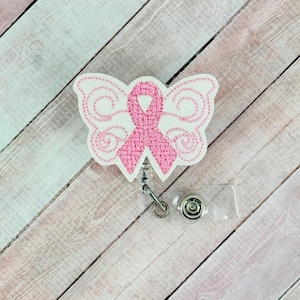 Breast Cancer Awareness Badge Reel, Pink Ribbon Badge Holder, Oncology Badge Clip, Nurse Gift, Badge Buddy, MRI Safe Badge Topper