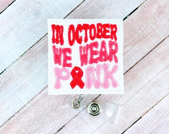 In oktober dragen we roze badgehaspel, badgeclip borstkanker, ID-badgehouder chemotherapie, badgehouder roze lint, badge buddy oncologieverpleegkundige
