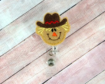 Scarecrow Badge Reel - Fall Badge Holder - Halloween Badge Reel - Teacher Gift - Nurse Gift - Retractable ID Badge Holder - Badge Pull