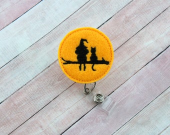 Halloween Moon Badge Reel - Nurse Gift - Felt Badge Reel - Halloween Badge - Retractable ID Badge Holder - Badge Pull - Badge Holder