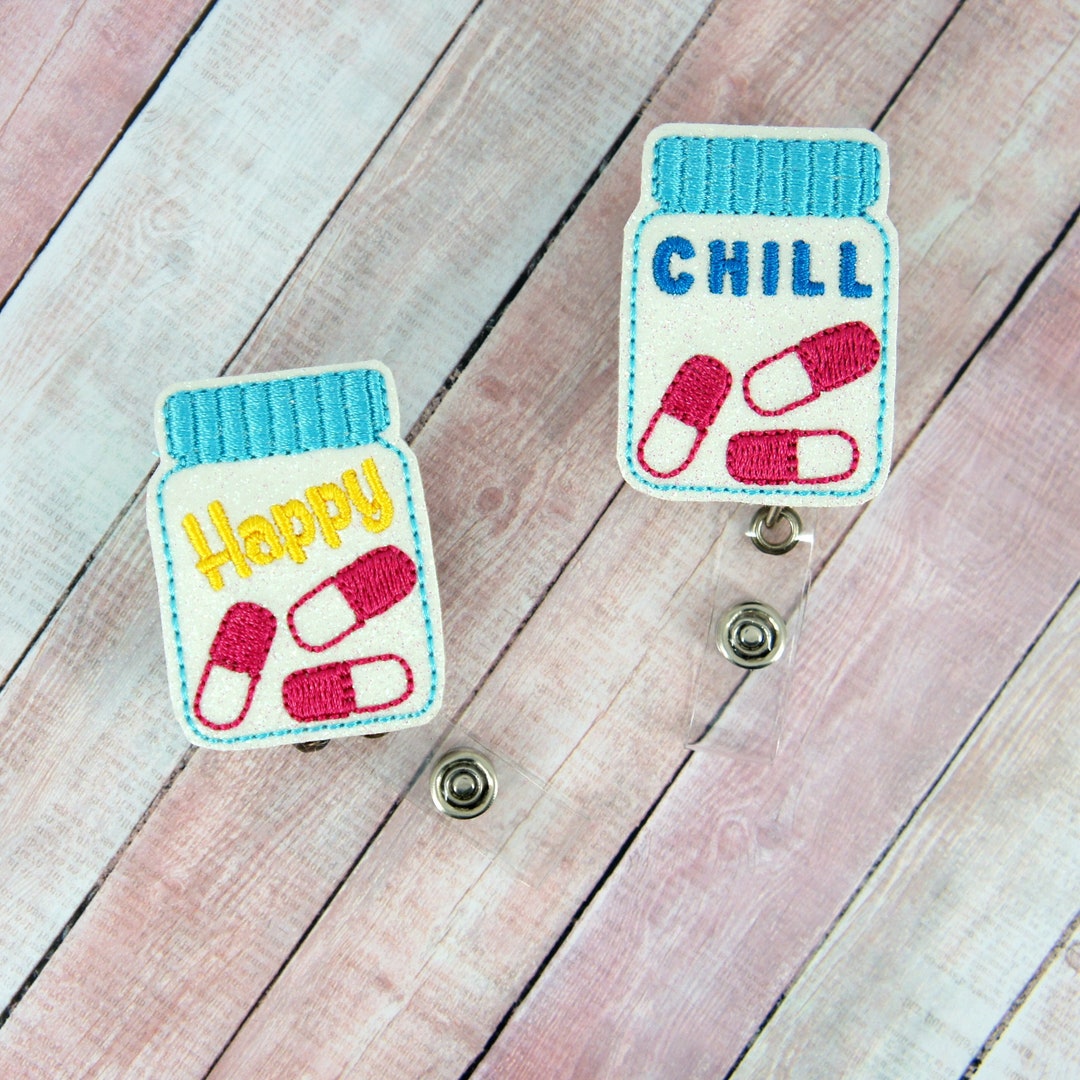 Pill Bottle Badge Reel Pill Bottle Feltie Badge Reel Cute Badge Clip