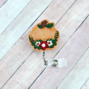 Floral Pumpkin Badge Reel -  Badge Holder - Badge Reel - ID Badge Holder - Badge Pull - Fall Badge Reel