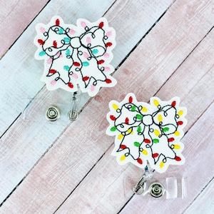 Coquette Christmas Bow Badge Reel, Nurse ID Badge Holder, Coworker Gift, Retractable Badge Clip, Interchangeable Badge Buddy