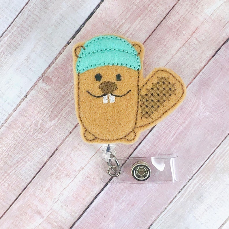 Badge Pull Beaver Badge Reel Lanyard Name Badge ID Badge Holder Belt Clip Beaver ID Badge Felt Badge Reel