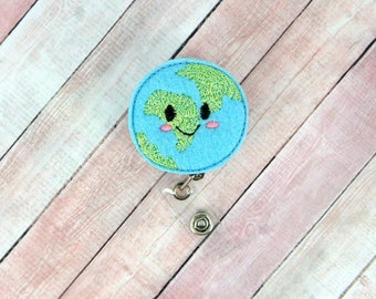 Happy Earth Badge Reel - Earth Day Badge Reel - Badge Reel - Badge Holder - Badge Pull  - Lanyard - Belt Clip - Badge Holder - Swivel  Clip
