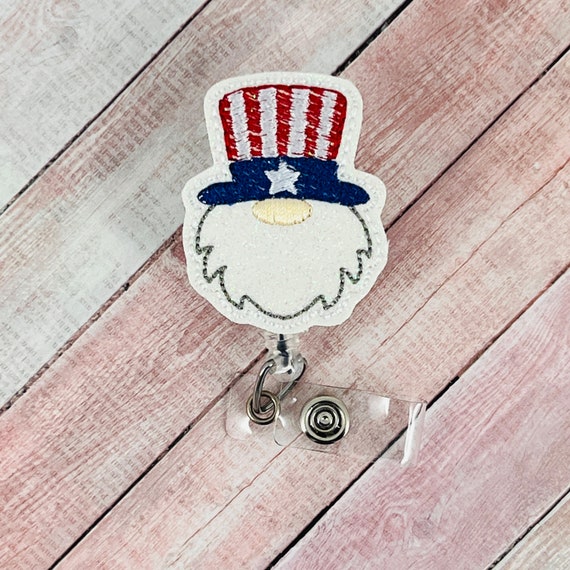 American Gnome Badge Reel, USA Badge Clip, Patriotic Retractable ID Badge  Holder, Nurse ID Clip, Teacher Lanyard, Fourth of July Badge Pull 
