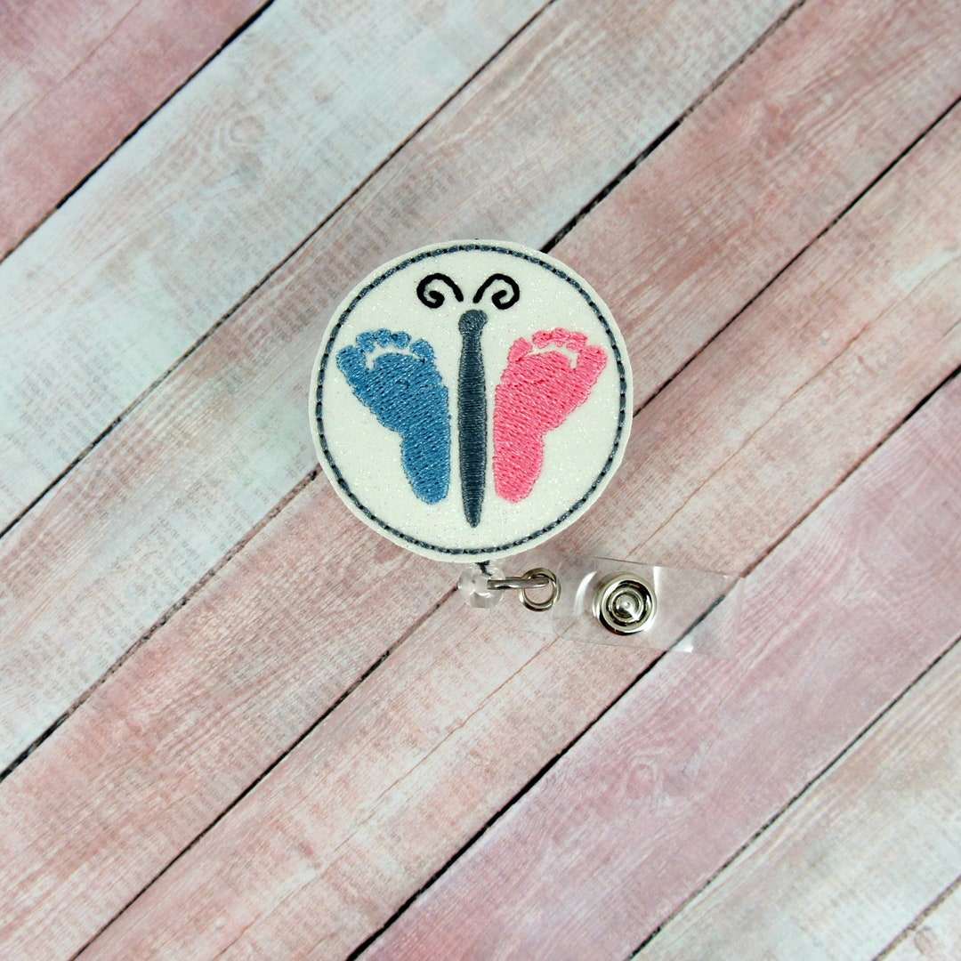 Butterfly Baby Feet Badge Holder, Neonatal Badge Reel, NICU Nurse Gift, Retractable ID Badge