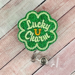 Lucky Charm Badge Reel, Shamrock Badge Reel, St. Patrick&#39;s Day Badge, Nurse Badge Reel, Retractable ID Badge Holder, Nurse Gift, Irish Badge
