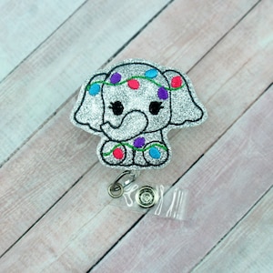 Christmas Lights Elephant Badge Reel, Retractable ID Badge Holder, Teacher Lanyard, Nurse Badge Reel, ID Clip, Badge Pull, Gifts for Nurses