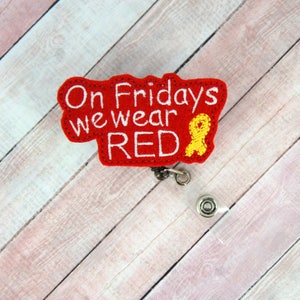 Wear Red Badge Reel - Wear Red -  Feltie Badge Reel - Cute Badge Clip - Retractable ID Badge Holder - Badge Pull.