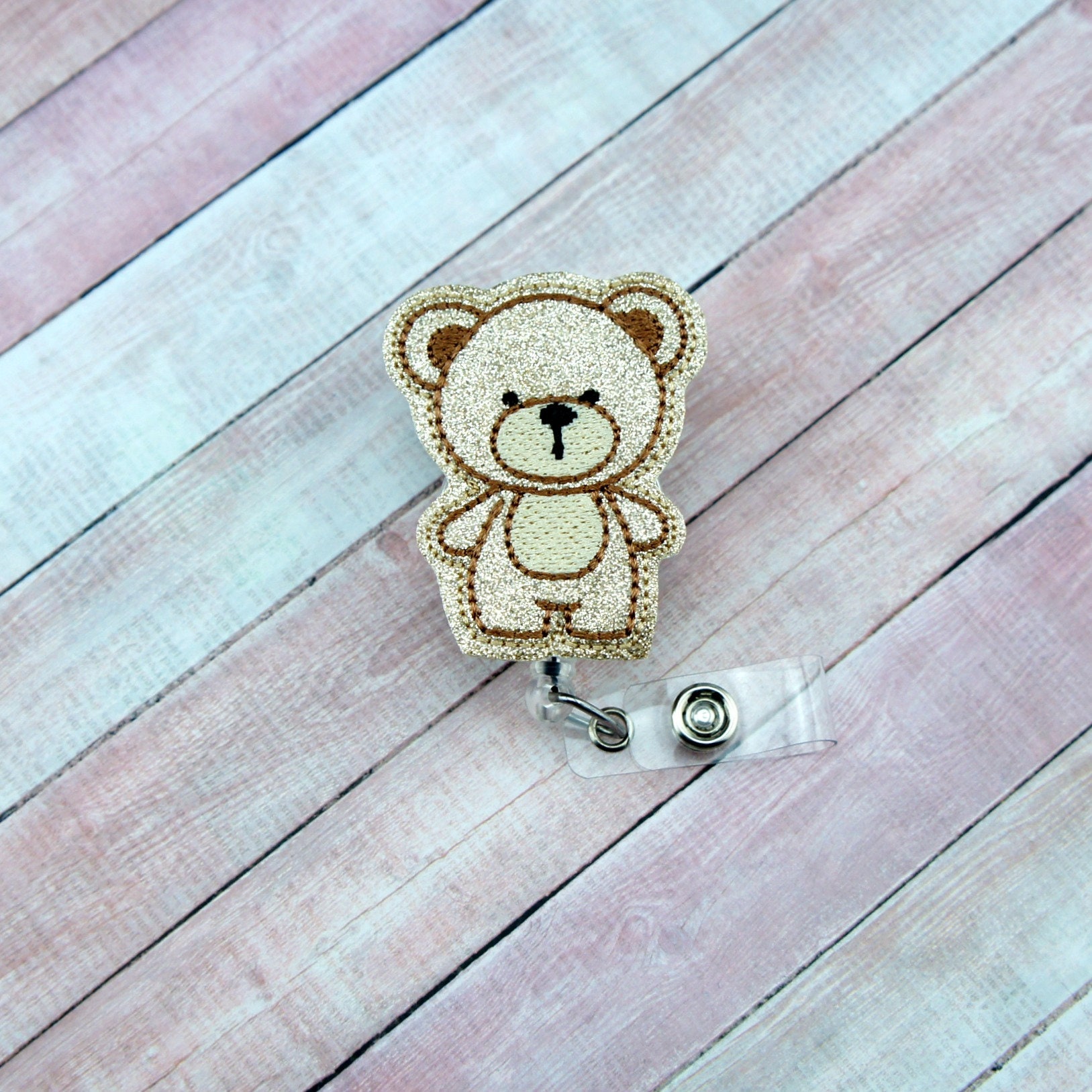 Teddy Bear Badge Reel - Glitter Badge - Nurse Gifts - Swivel Clip Badge - Badge Pull - Badge Holder - Lanyard -  Badge Reel - Belt Clip